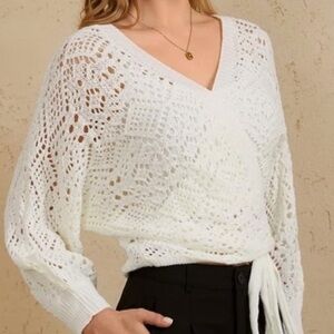 Chic Cream V-Neck Crochet Wrap Cardigan